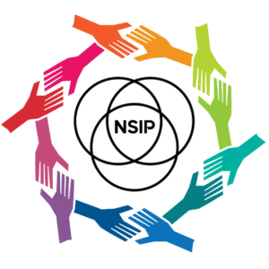 Graphic of rainbow coloured hands in a circle with the NSIP logo in the center