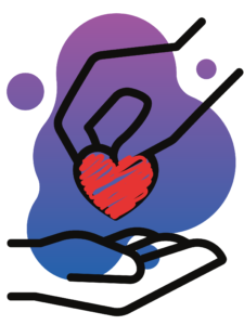 Graphic of a hand dropping a heart into another hand